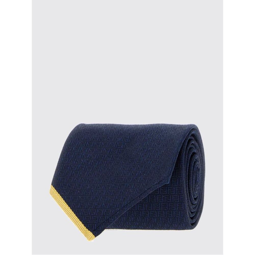 Fendi Men Fendi Ff Monogram Navy Blue Pure Silk Tie